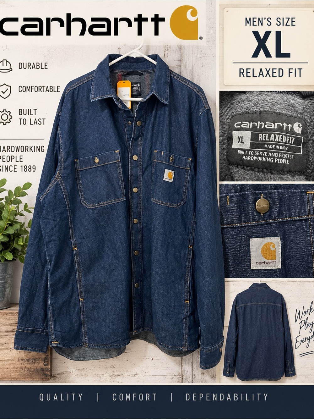 Carhartt Men's Denim Shirt Jacket - Dark Blue